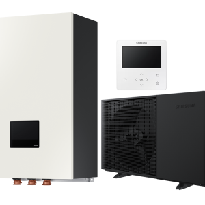 Pompă de căldură hibridă Samsung EHS Quint 16 kW trifazată – unitate compactă (AE160DN*MPK/EU + AE160HCTPGS/EU), clasa A+++, recuperare de căldură, R32